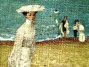 unknow artist woman in white on a beach Spain oil painting artist